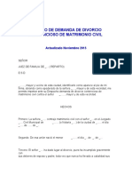 Modelo de Demanda de Divorcio Contencioso de Matrimonio Civil