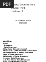 Subject: Data Structure Course: Third Lecturer: 1: Dr. Bzar Khidir Hussan 2019-2020