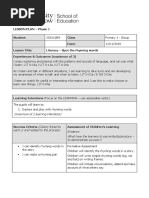 Lesson Plan - Phase 1 Student: Class Date: Lesson Title: Literacy - Spot The Rhyming Words Experiences & Outcomes (Maximum of 3)