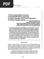 A Phenomenological Analysis of Nordoff-Robbins Approach To Music Therapy: The Lived Experience of Clinical Improvisation