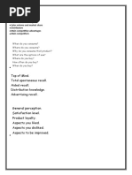 Top of Mind. Total Spontaneous Recall. Aided Recall. Distribution Knowledge. Advertising Recall