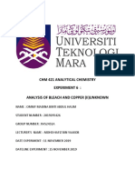 CHM 421 Analytical Chemistry Experiment 6: Analysis of Bleach and Copper (Ii) Unknown