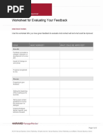 Worksheet For Evaluating Your Feedback: Instructions