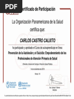 Prevención de La Autolesión y El Suicidio Empoderamiento de Los Profesionales de Atención Primaria de Salud-Certificado Del Curso 335181