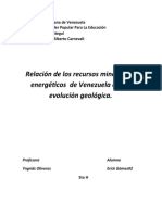 Relación de Los Recursos Minerales y Energéticos de Venezuela Con La Evolución Geológica