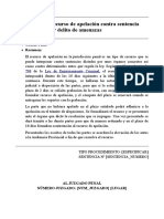 Formulario Recurso de Apelación Contra Sentencia Amenazas