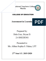 Assessment in Learning 2: Prepared By: Dela Cruz, Bryan D. 2.4 Bsedeng Presented To: Ms. Althea Sophia S. Palma, LPT