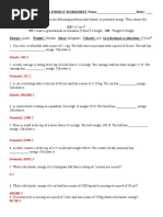 Kinetic, 945 J: KINETIC AND POTENTIAL ENERGY WORKSHEET Name: - Entry