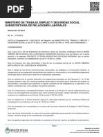 Ministerio de Trabajo, Empleo Y Seguridad Social Subsecretaría de Relaciones Laborales