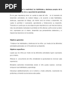 C. El Desarrollo de La Creatividad, Las Habilidades y Destrezas Propias de La Edad, Como También de Su Capacidad de Aprendizaje