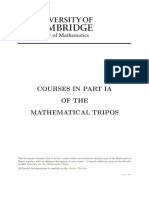 Courses in Part Ia of The Mathematical Tripos