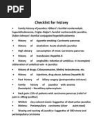 Jaundice: Checklist For History