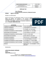 Circular 001 DE: Rectoría Para: Coordinadores y Docentes Asunto: Planta de Personal Docente y Directivo, Población Escolar Fecha: Agosto 14 de 2015