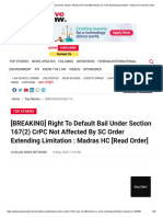 (BREAKING) Right To Default Bail Under Section 167 (2) CRPC Not Affected by SC Order Extending Limitation - Madras HC (Read Order) PDF