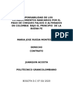 Responsabilidad de Los Establecimientos Bancarios Por El Pago de Cheques Falsos o Alterados en Colombia Bajo El Principio de La Buena Fe