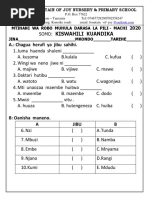 Kiswahili Kuandika A.: Chagua Herufi Ya Jibu Sahihi.: Somo