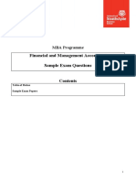 Financial and Management Accounting Sample Exam Questions: MBA Programme