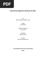 Documento Asignatura de Bases de Datos: Por: María Catalina Hernández Casas