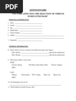 Questionnaire "Factors Affecting The Selection of Vehicle During Purchase"