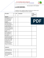 Sample Internal Audit Report:: Procedure C N/C Comments CAR Completed Y/N Premises