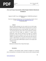 Power and Torque Characteristics of Diesel Engine Fuelled by Palm-Kernel Oil Biodiesel