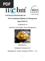 Post-Graduation Diploma in Management Batch-2019-21: Assignment On Operation and Supply Chain Management