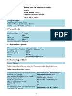 Application Form For Admission To Studies