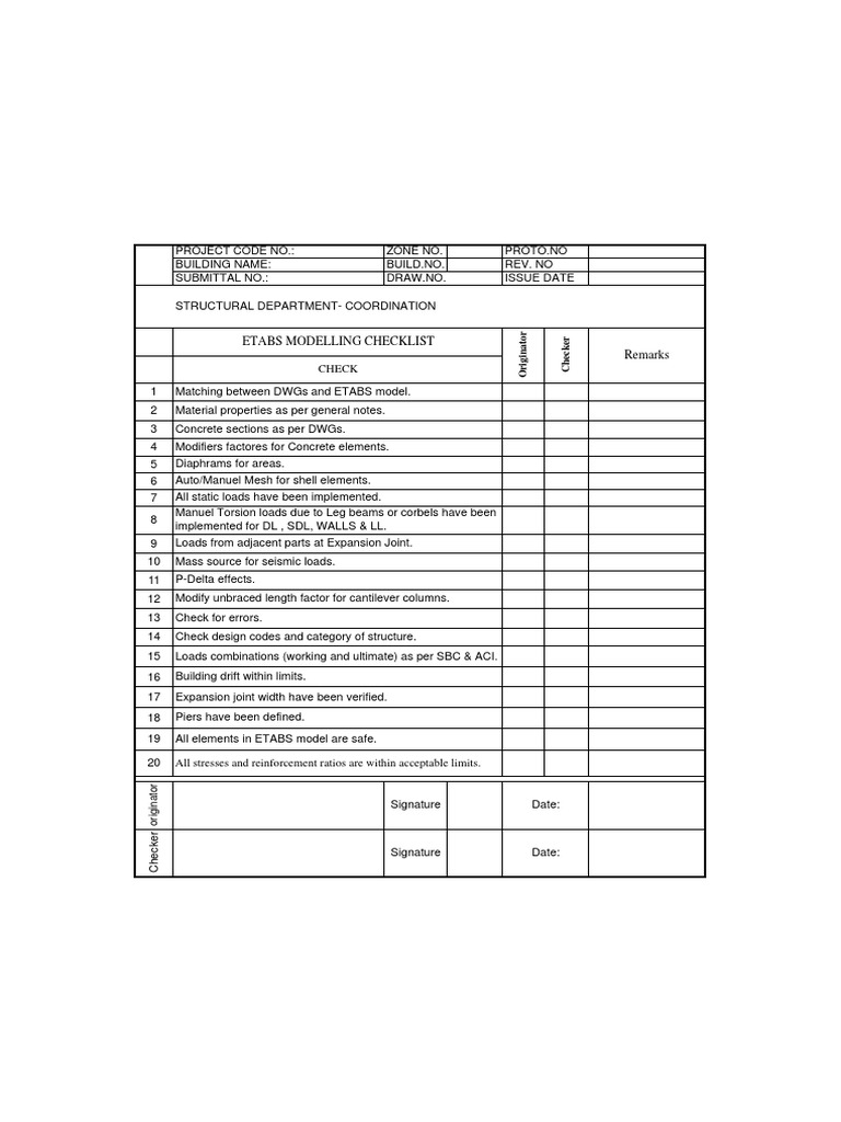 Remarks Etabs Modelling Checklist | PDF