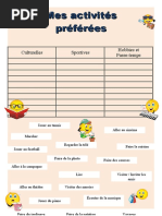 Mes Activites Preferees Liste de Vocabulaire