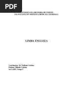 Limba Engleza: Universitatea Bioterra Bucuresti Facultatea de Asistenta Medicala Generala