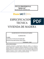 Examen Madera, Especificaciones Tecnica