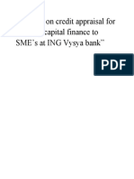 A Study On Credit Appraisal For Working Capital Finance To SME's at ING Vysya Bank