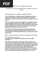 MODULE 12: Persons and Careers: Big Question: How Do Personal/internal Factors Influence Your Career Choices?