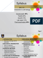 Syllabus: BIO 121 Introduction To Cell Biology