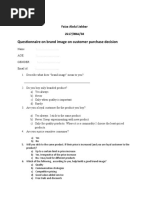 Questionnaire On Brand Image On Customer Purchase Decision: Faiza Abdul Jabbar 2k17/BBA/58