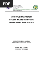 Accomplishment Report On SHS Immersion Program