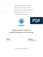 Modelos Clásicos de La Comunicación Aportes Del Funcionalismo y El Estructuralismo-Teoria de La Comunicacion