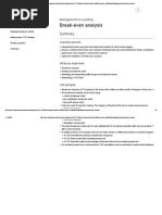 Break Even Analysis Summary