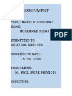 Assignment: Topic Name: Ionosphere Name: Muhammad Rizwan