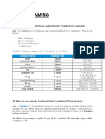 C Programming: Datatype Name Datatype Size Datatype Range