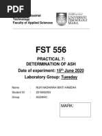 Practical 7: Determination of Ash Date of Experiment: 15 June 2020 Laboratory Group: Tuesday