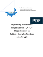 Engineering mathematics Subject Lecture: ثراح يلع Stage: Second - A Subject: Complex Numbers لهنم رامع دمحم