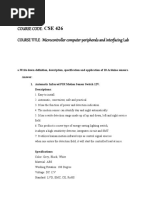 Course Code Microcontroller Computer Peripherals and Interfacing Lab