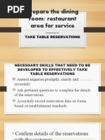 Prepare The Dining Room/ Restaurant Area For Service: Take Table Reservations