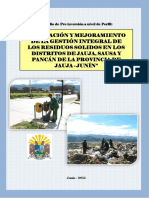 Ampliación Y Mejoramiento DE LA Gestión Integral DE LOS Residuos Solidos EN LOS Distritos DE Jauja, Sausa Y Pancán DE LA Provincia DE Jauja - Junín