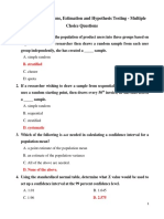 Sampling Distributions, Estimation and Hypothesis Testing - Multiple Choice Questions