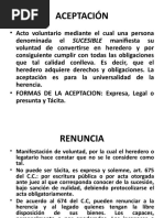 Aceptacion, Renuncia, Representación Sucesoria, Sucesion Testamentaria