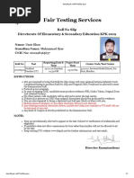 Fair Testing Services: Roll No Slip Directorate of Elementary & Secondary Education KPK 2019