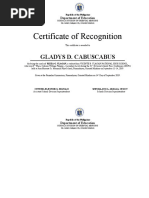 Certificate of Recognition: Gladys D. Cabuscabus