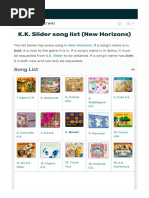 K.K. Slider Song List (New Horizons)